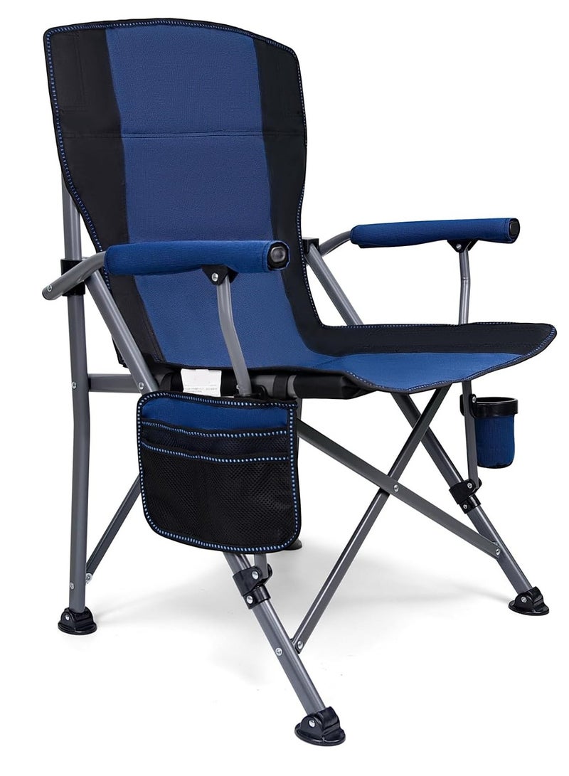 Premium Foldable Camping Chair With Cup Holder, Storage Pouches, Heavy-Duty And Comfortable Design | Supports Up To 150 Kg | Trip Chair,Camping,Gardening,Fishing,Travel,Picnic And Festivals (Blue)