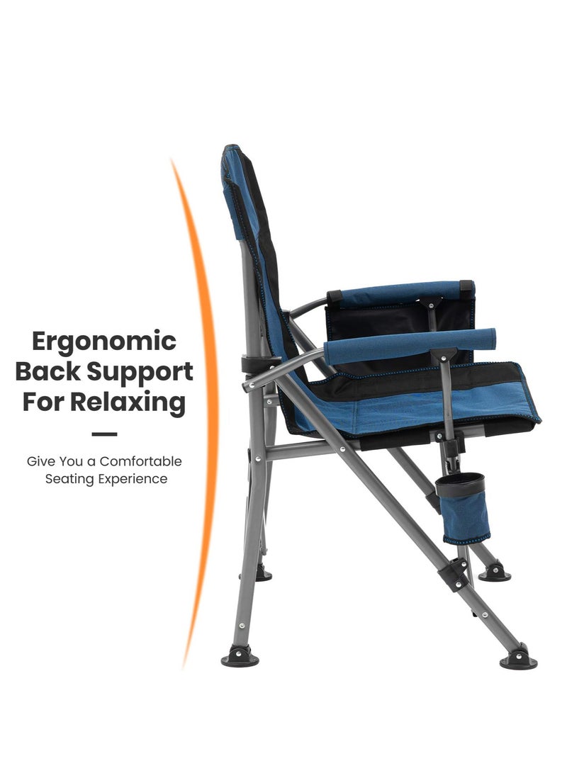 Premium Foldable Camping Chair With Cup Holder, Storage Pouches, Heavy-Duty And Comfortable Design | Supports Up To 150 Kg | Trip Chair,Camping,Gardening,Fishing,Travel,Picnic And Festivals (Blue)