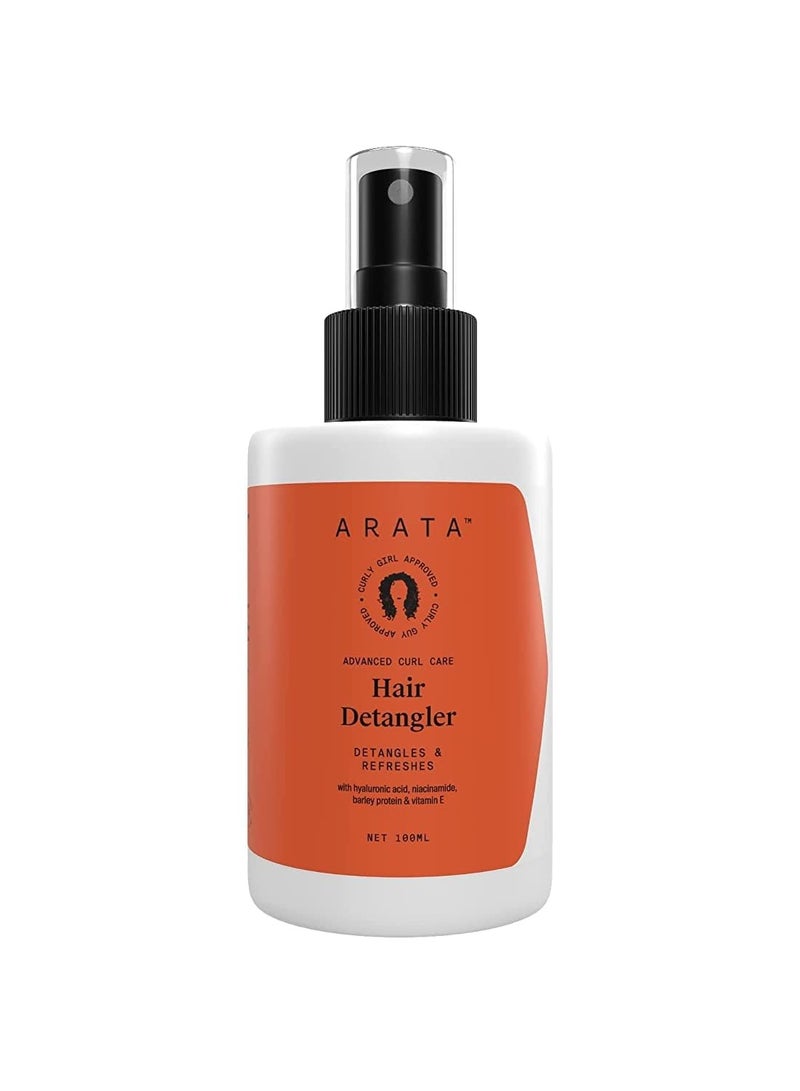 Arata Hair Detangler for Frizzy, Wavy, Curly, Coily hair | Detangles Knots Easily | Refreshes Curls | Adds Shine | With Hyaluronic Acid, Niacinamide, Barley Protein & Vit E | Toxin Free | 100ml x 1