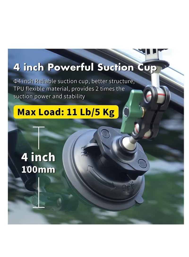 S1 Powerful Car Suction Cup Mount Holder, for Gopro Hero 11/10/9/8 Black DJI OSMO Action 3, 2 Action Camera Insta360 ONE RS, R, ONE X3, X2 Accessories Aluminum Alloy Metal Cell Phone Holder