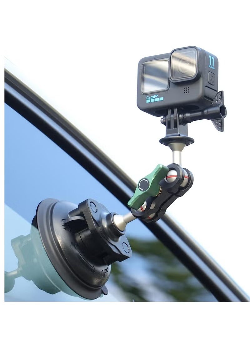 S1 Powerful Car Suction Cup Mount Holder, for Gopro Hero 11/10/9/8 Black DJI OSMO Action 3, 2 Action Camera Insta360 ONE RS, R, ONE X3, X2 Accessories Aluminum Alloy Metal Cell Phone Holder