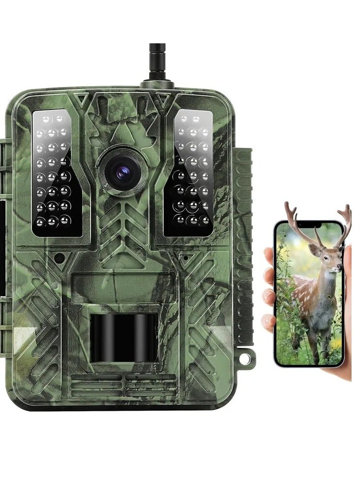 Trail Camera, 4K 48MP WIFi Hunting Game Camera, 0.2s Trigger Time Deer Trail Camera, Infrared Night Vision IP67 Waterproof Wireless Wide Angle Trail Camera, for Outdoor Wildlife Monitoring