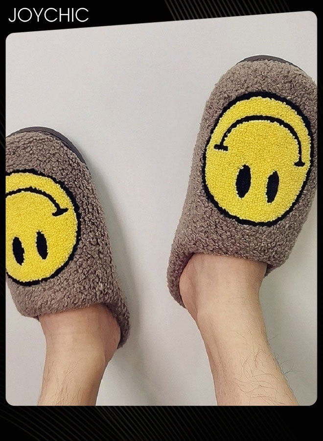 Autumn Winter Warm Smiley Face Designed Bedroom Slippers Coffee for Women/ Men