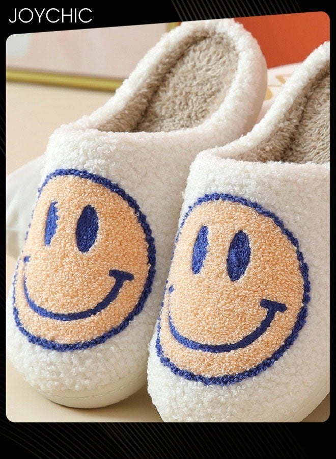 Winter Warm Smiley Face Designed Bedroom Slippers White/Yellow for Men Women