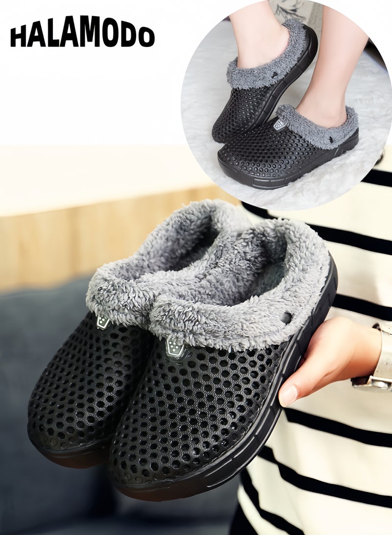 Unisex Winter Fur Lined Slippers Mesh Lining Shoes with Nonslip Soles Walking Garden Clogs Warm House Slippers for Indoor and Outdoor Use