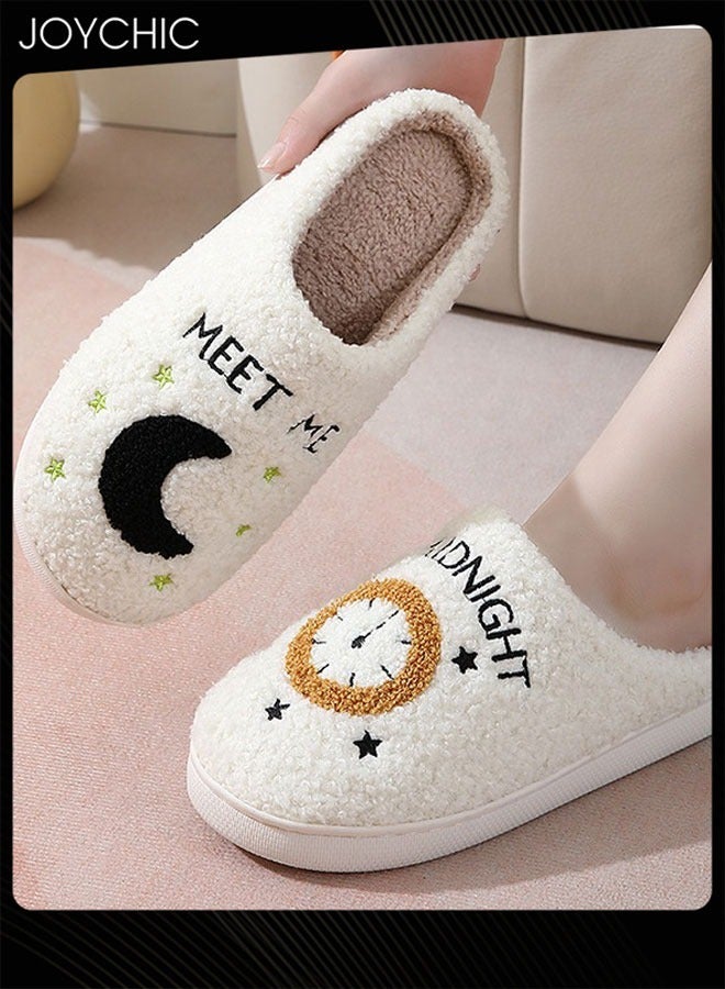 Meet Me at Midnight Bedroom Slippers for Women Men Couple Plush Fuzzy Cozy House Slippers Autumn and Winter Warm Indoor Outdoor Lightweight Soft Slides