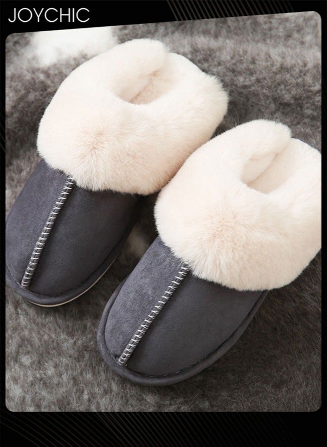 Men Winter Flat Bedroom Slippers Memory Foam Slippers Fluffy Slippers Warm Soft House Slippers for Men Non-Slip Indoor Outdoor Dark Grey