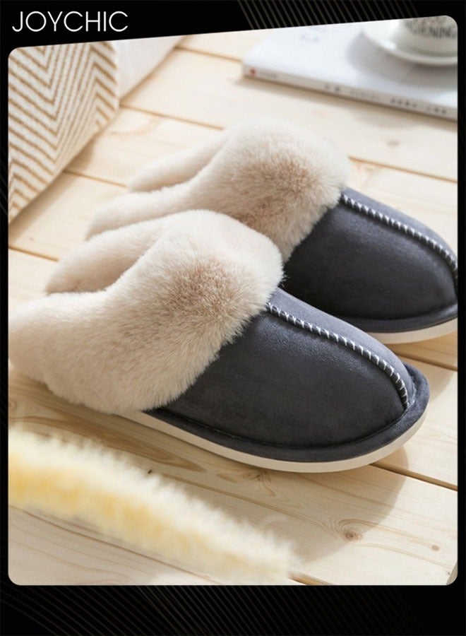 Men Winter Flat Bedroom Slippers Memory Foam Slippers Fluffy Slippers Warm Soft House Slippers for Men Non-Slip Indoor Outdoor Dark Grey