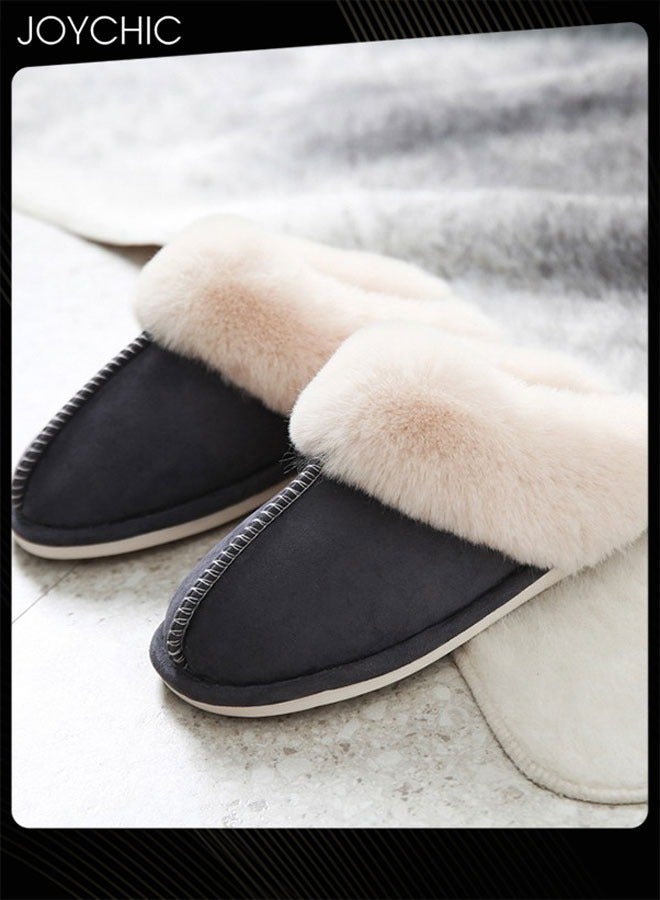 Men Winter Flat Bedroom Slippers Memory Foam Slippers Fluffy Slippers Warm Soft House Slippers for Men Non-Slip Indoor Outdoor Dark Grey