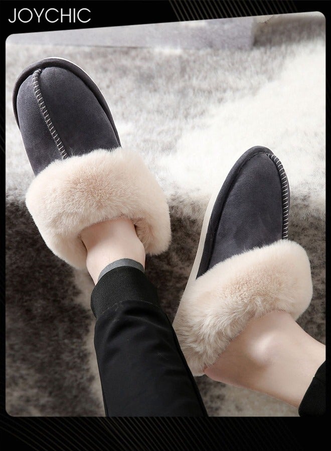 Men Winter Flat Bedroom Slippers Memory Foam Slippers Fluffy Slippers Warm Soft House Slippers for Men Non-Slip Indoor Outdoor Dark Grey