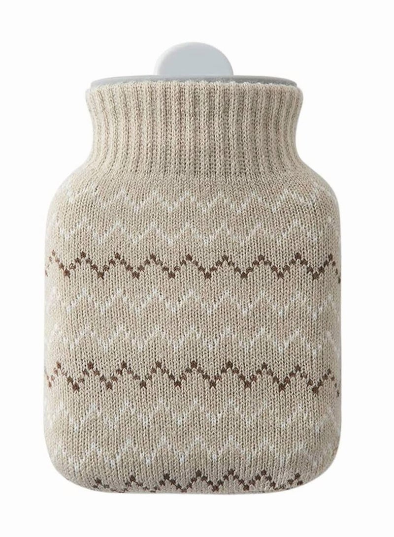 Hot Water Pouch with Knit Cover,  Water Filled Heating Bottle Hot Water Bag, Small Lovely and Reusable Warm Water Bag, Microwave Oven Heating Available, Light Gray 10.3x16 cm