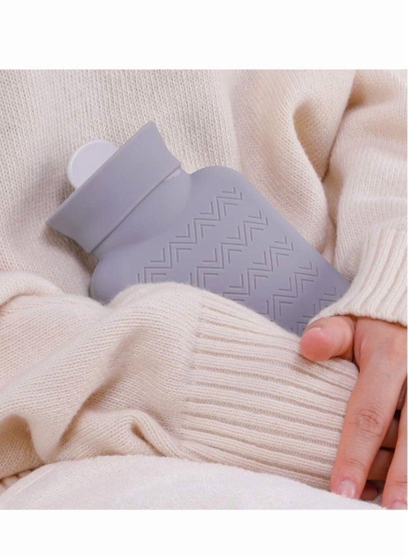 Hot Water Pouch with Knit Cover,  Water Filled Heating Bottle Hot Water Bag, Small Lovely and Reusable Warm Water Bag, Microwave Oven Heating Available, Light Gray 10.3x16 cm