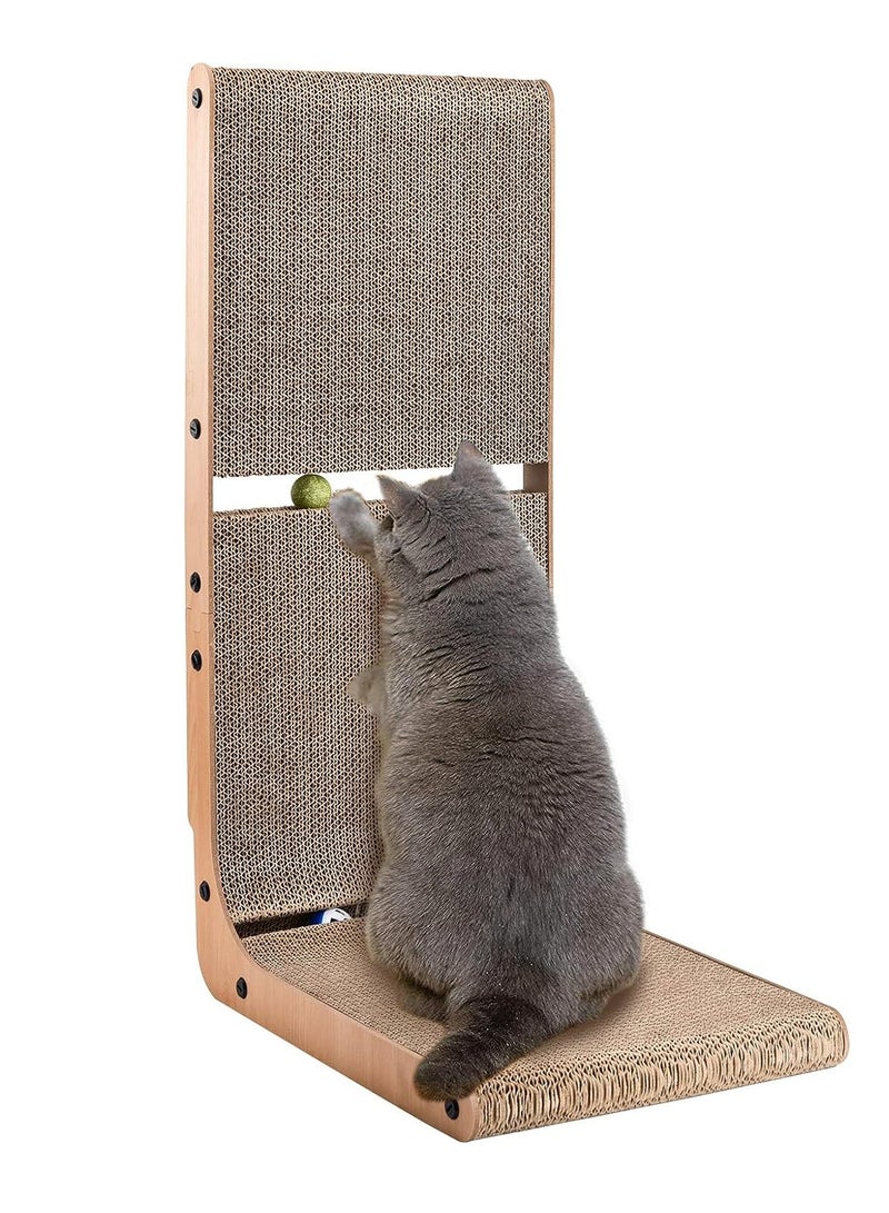 Scratcher Board Toy Scratching Post:Cardboard Cat Scratcher, Vertical Cat Scratching Board, 23.6 Inch L-Shape Cat Scratch Pads with Built-in Catnip Toy Balls, Cat Scratchers for Indoor Cats