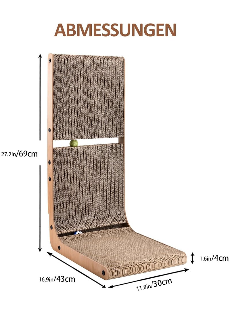 Scratcher Board Toy Scratching Post:Cardboard Cat Scratcher, Vertical Cat Scratching Board, 23.6 Inch L-Shape Cat Scratch Pads with Built-in Catnip Toy Balls, Cat Scratchers for Indoor Cats