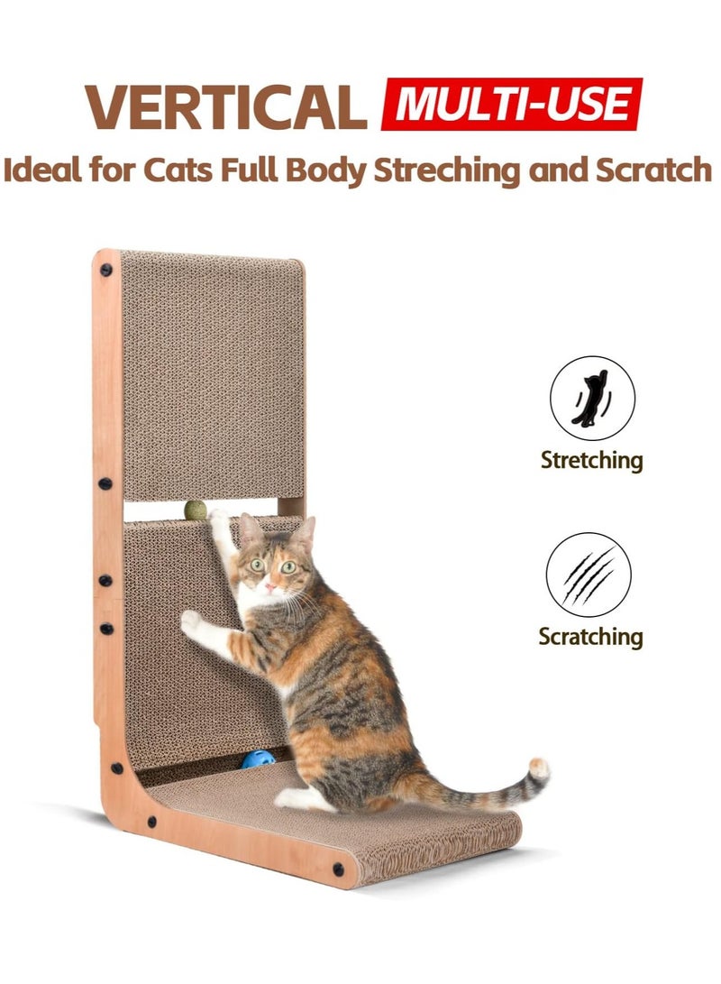 Scratcher Board Toy Scratching Post:Cardboard Cat Scratcher, Vertical Cat Scratching Board, 23.6 Inch L-Shape Cat Scratch Pads with Built-in Catnip Toy Balls, Cat Scratchers for Indoor Cats