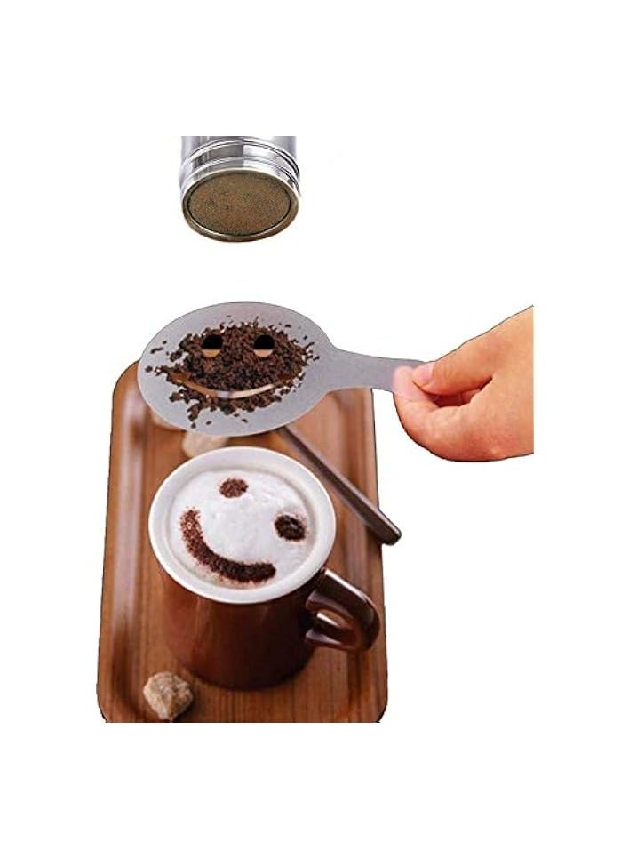 Chocolate Shaker Cappuccino Stainless Steel 16 Coffee Cappuccino Latte Decorating Stencils + Cat Coffee Spoon for Cocoa Powder Cinnamon Powder Sugar Flour Coffees