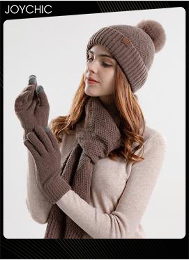 Korean Version Winter Beanie Scarf Set for Women Outdoor Windproof Warm Hat+Scarf+Glove