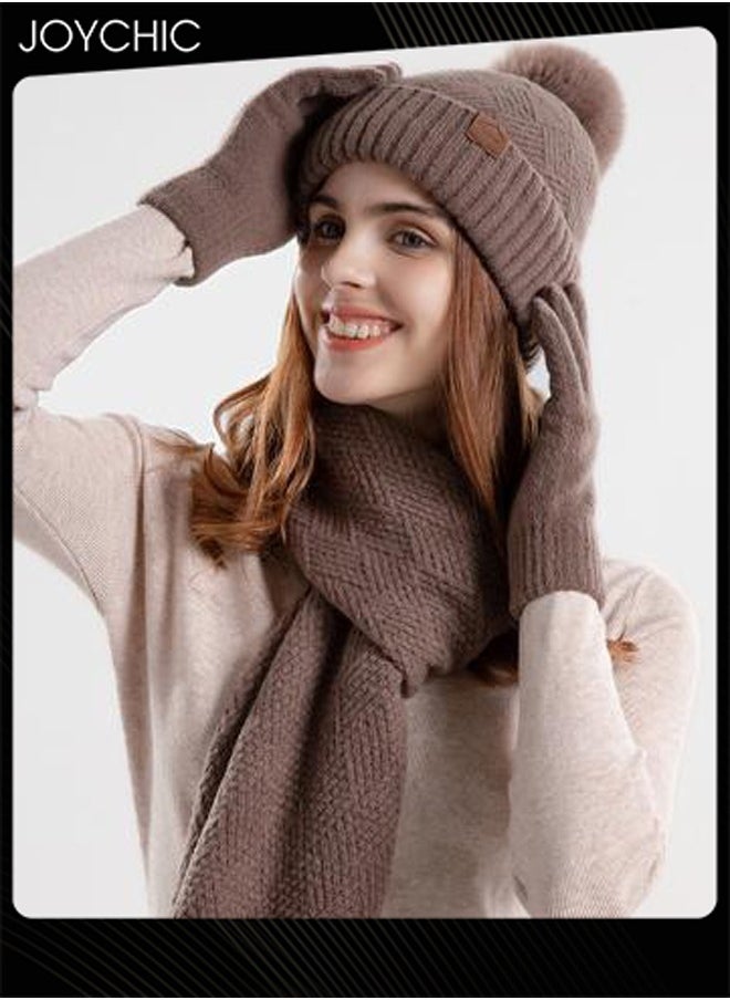 Korean Version Winter Beanie Scarf Set for Women Outdoor Windproof Warm Hat+Scarf+Glove