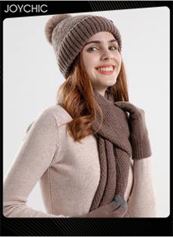 Korean Version Winter Beanie Scarf Set for Women Outdoor Windproof Warm Hat+Scarf+Glove