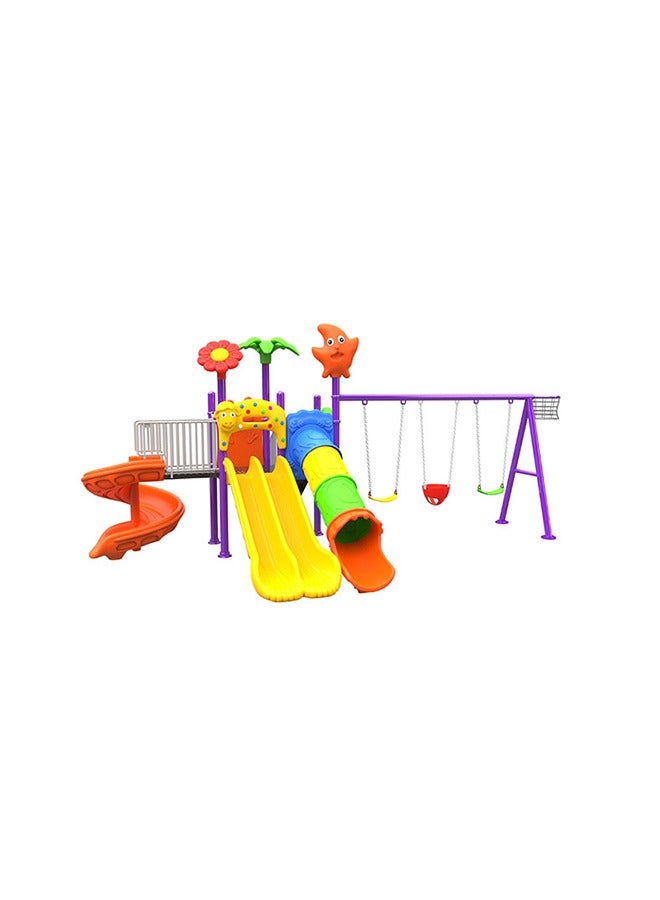 Backyard Playground Set Outdoor Swing Slide For Kids With Basketball Hoop