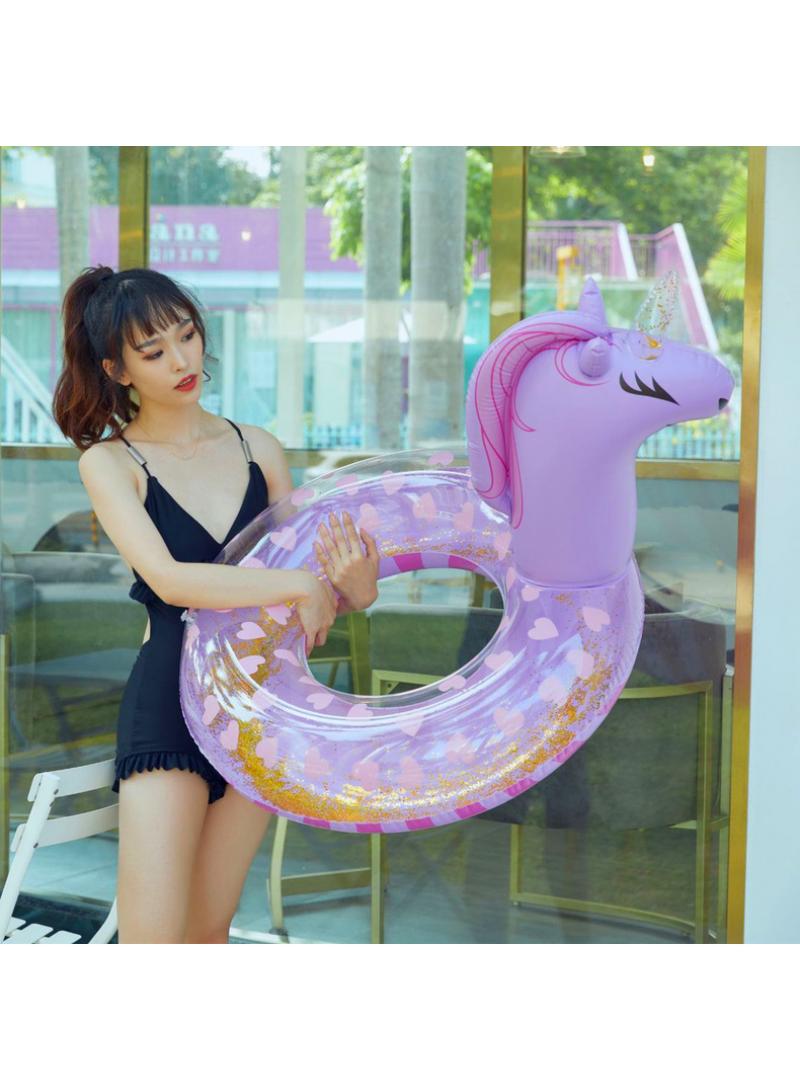 Unicorn Inflatable Float, Unicorn Swimming Ring for Youth Aged over 16 Years, Pool Inflatable Float with Sequin, Summer Pool Party Swimming Ring for Girls,Purple