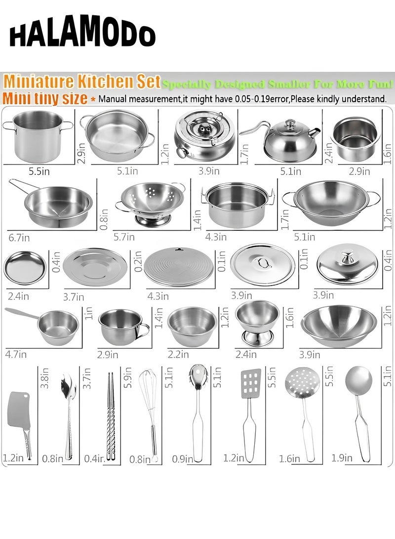 16PCS Kitchen Pretend Play Toys with Stainless Steel Cookware Pots and Pans Set Cooking Utensils Cookware Play Accessories Toys for Kids & Girls & Boys & Toddlers