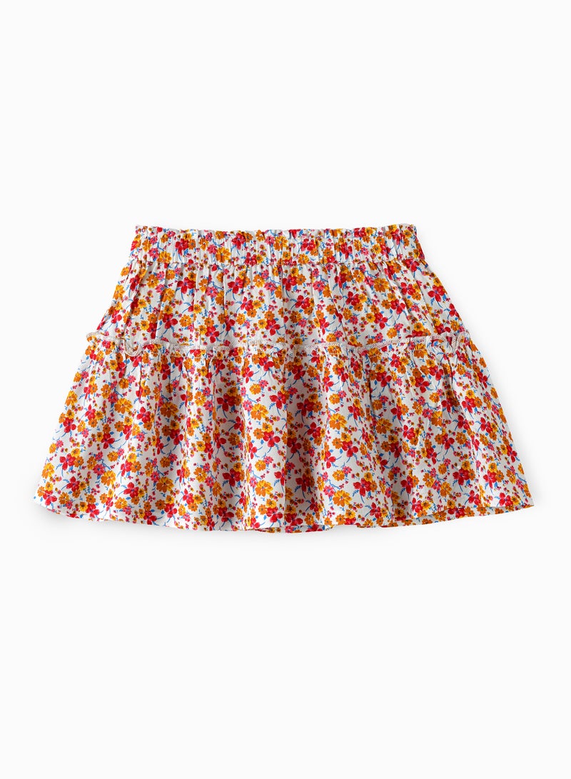 Blooming Adventures: Girls' Viscose Floral Skirt