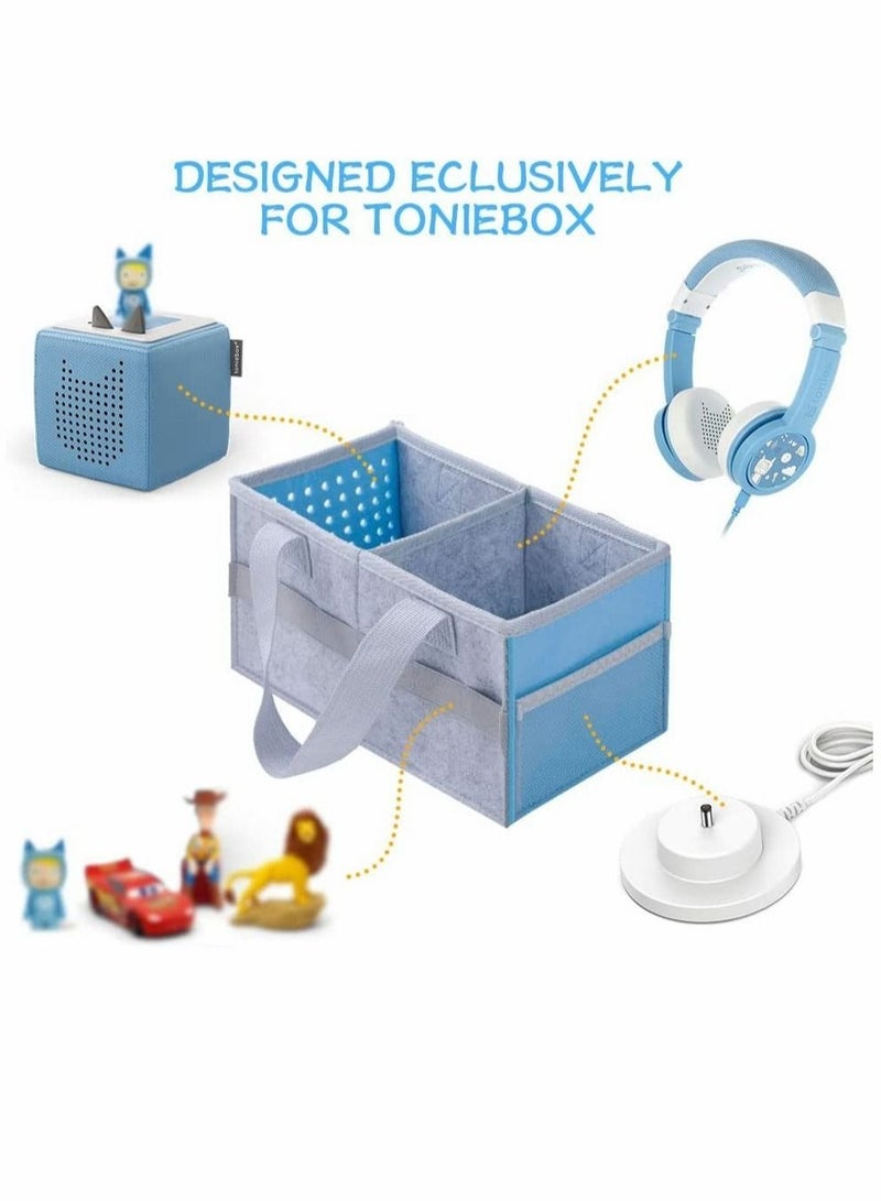 Bag for Toniebox Tasche Kids Starter Set Holds 30 40 Tonies Figures and Audio Carrying Bag with Handle for Toniebox for Toniesbox Accessories Travel Bag for Tonies Audio Characters(Blue grey)