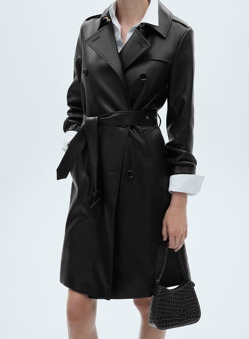 Leather-Effect Trench Coat