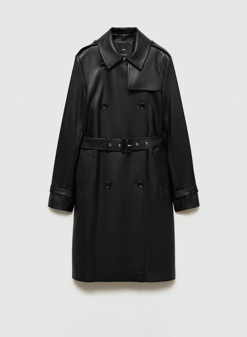 Leather-Effect Trench Coat