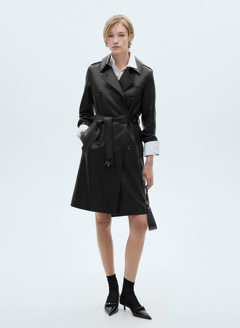 Leather-Effect Trench Coat