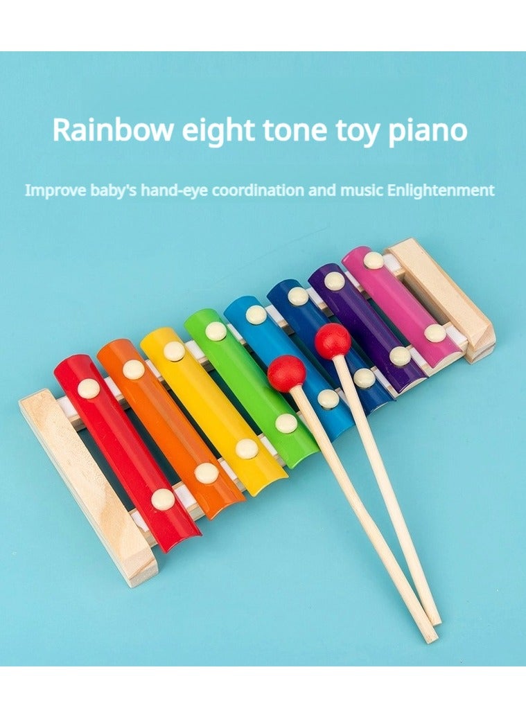 Rainbow Eight Tone Hand On The Piano - Colorful Twister - Macaronteau Tower - Beaded Clock With Blocks - Cartoon Twirls Around A Tree - Children's Puzzle Set Toys