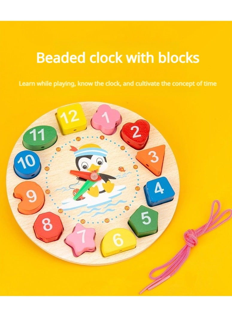 Rainbow Eight Tone Hand On The Piano - Colorful Twister - Macaronteau Tower - Beaded Clock With Blocks - Cartoon Twirls Around A Tree - Children's Puzzle Set Toys