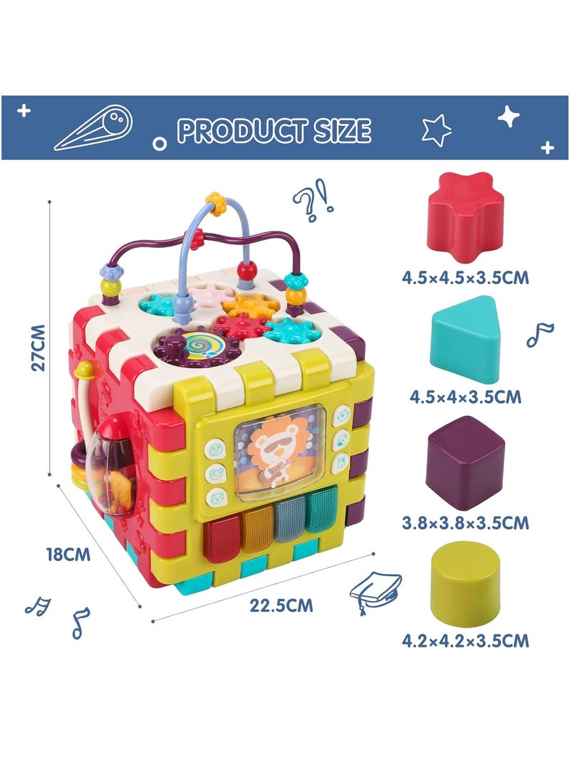 Baby Educational Activity Cube Toy, Multifunctional Learning Puzzle for Toddlers, 6-in-1 Play Center with Music, Colors, and Shapes for Early Development