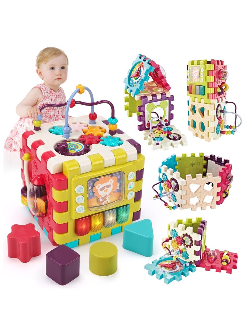 Baby Educational Activity Cube Toy, Multifunctional Learning Puzzle for Toddlers, 6-in-1 Play Center with Music, Colors, and Shapes for Early Development