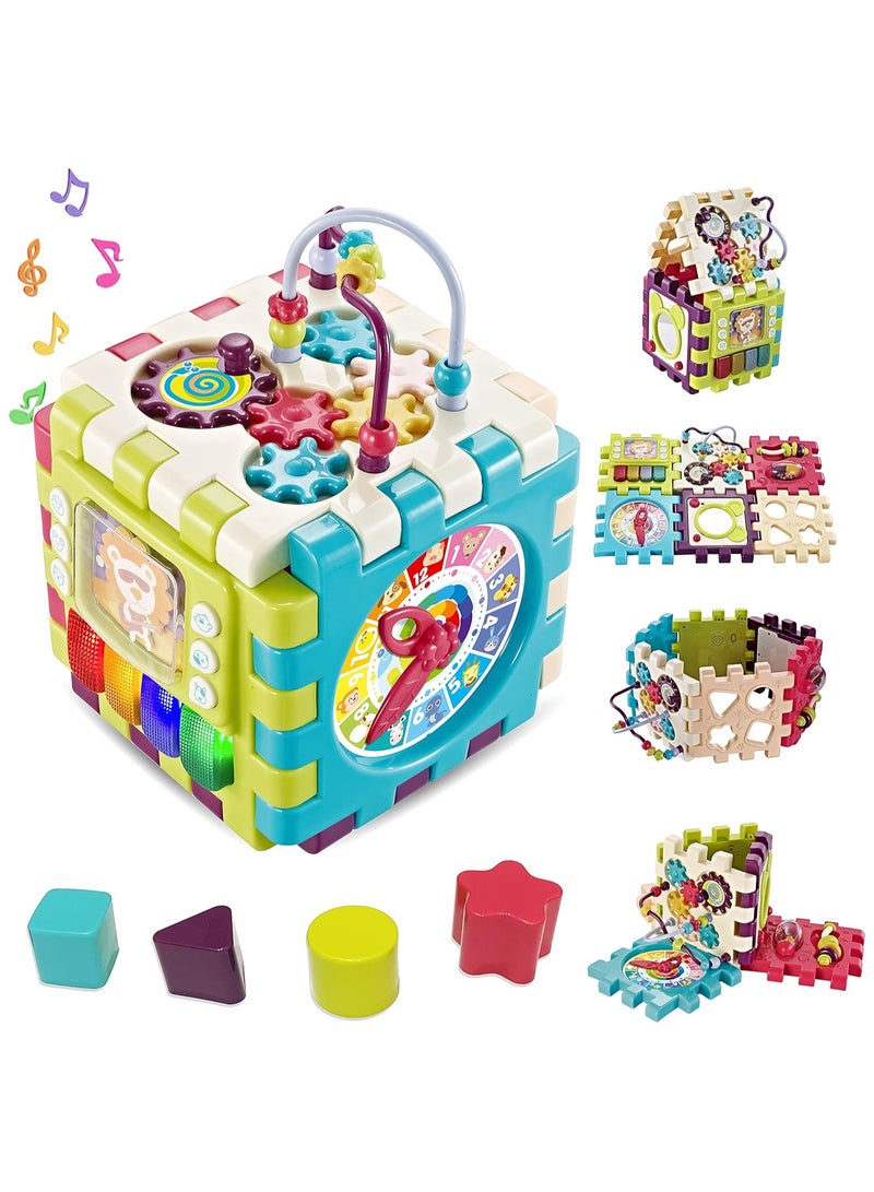 Baby Educational Activity Cube Toy, Multifunctional Learning Puzzle for Toddlers, 6-in-1 Play Center with Music, Colors, and Shapes for Early Development