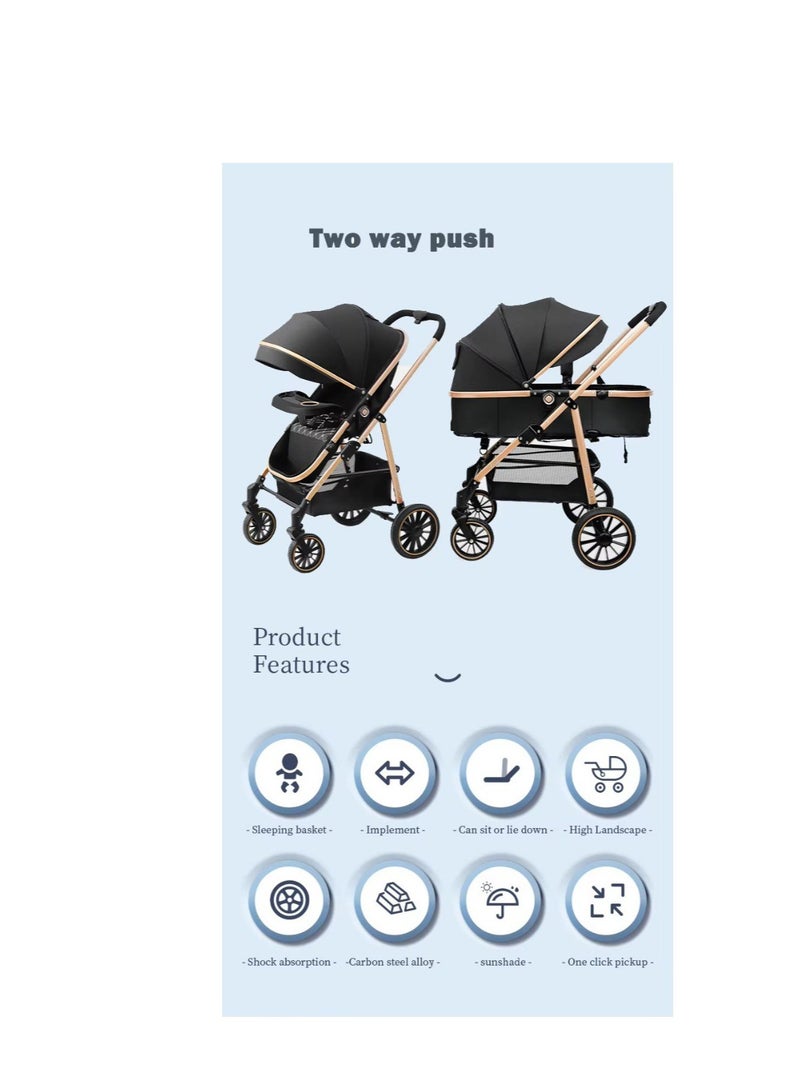 high landscape multi-functional baby stroller can sit and lie down 360-degree rotation shock absorber folding baby stroller