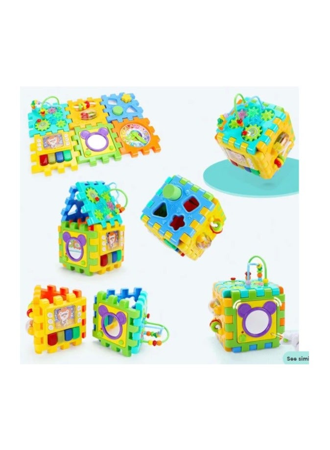 Baby Activity Cube Toy 6-in-1 - Educational Sensory Block with Shape Sorter, Learning Clock, Musical Elements, and Gears for Infants & Toddlers