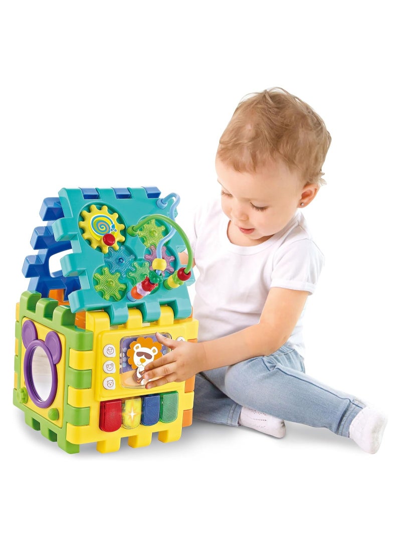 Baby Activity Cube Toy – Educational Montessori Busy Cube for Toddlers with Musical Piano, Shape Sorter & Animal Sounds – Interactive Learning Play Cube for Kids 6-18 Months