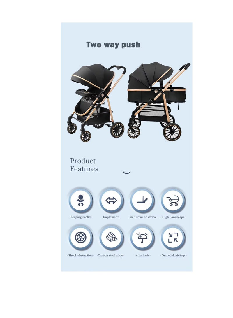 high landscape multi-functional baby stroller can sit and lie down 360-degree rotation shock absorber folding baby stroller