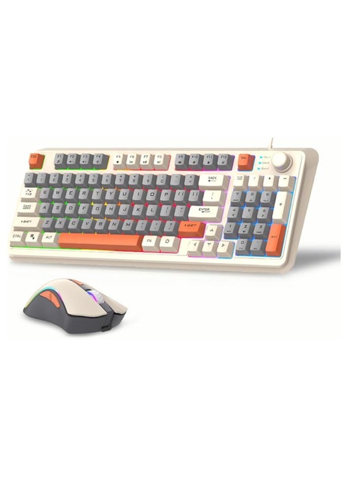 K82 Keyboard and Mouse Combo,RGB Light Mechanical Keyboard,E-Sports Luminous Keyboard Set,94 Keys Hot-Swap Keyboard for Tablet Desktop,Wired Keyboard and Mouse for Game Lovers Computer Workers(Bee)