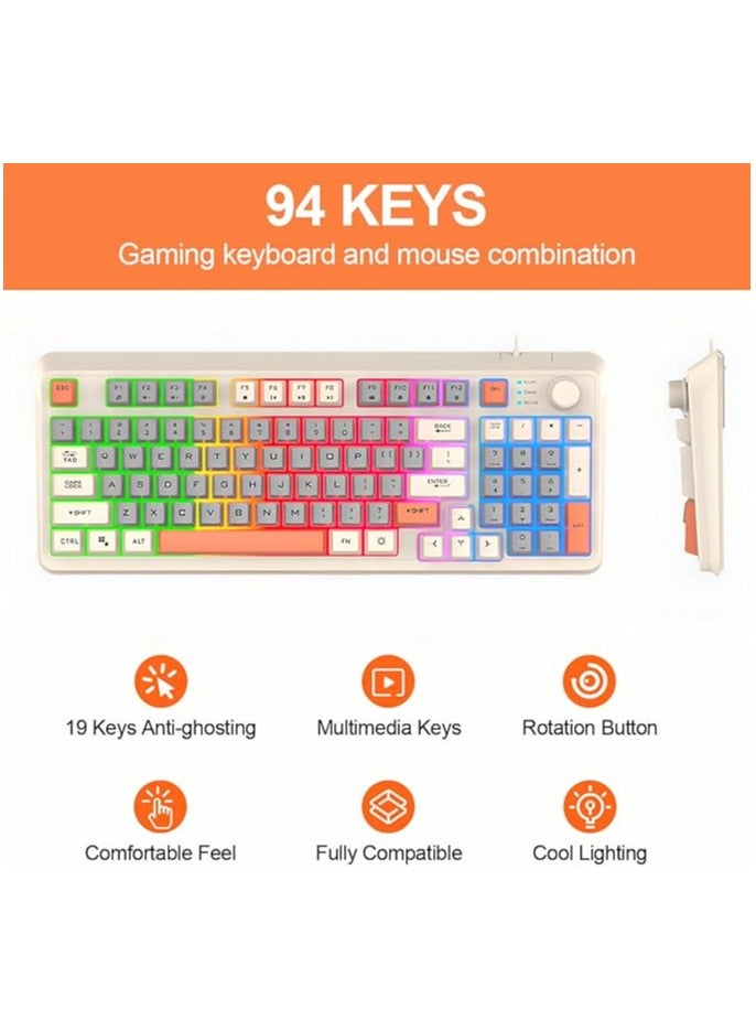 K82 Keyboard and Mouse Combo,RGB Light Mechanical Keyboard,E-Sports Luminous Keyboard Set,94 Keys Hot-Swap Keyboard for Tablet Desktop,Wired Keyboard and Mouse for Game Lovers Computer Workers(Bee)