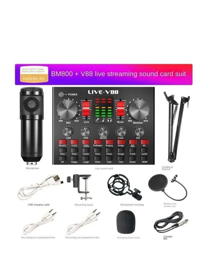 BM800 Professional Mic Condenser Microphone V88 Sound Card Set for Webcast Live Stream