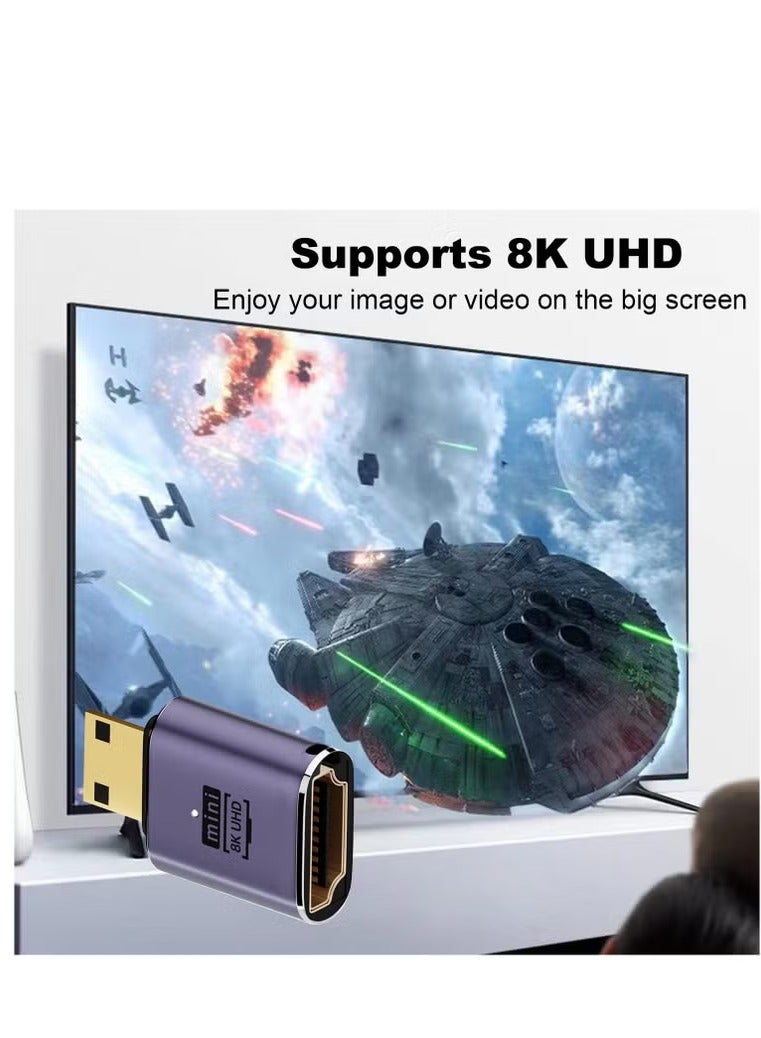 Mini HDMI to HDMI Adapter 8K, 3 Pcs 90 Degree Left and Right Angle Mini HDMI Male to HDMI Female Adapter, 48Gbps Mini HDMI Adapter, for Camera, HDTV, Projector, Laptop and Tablet