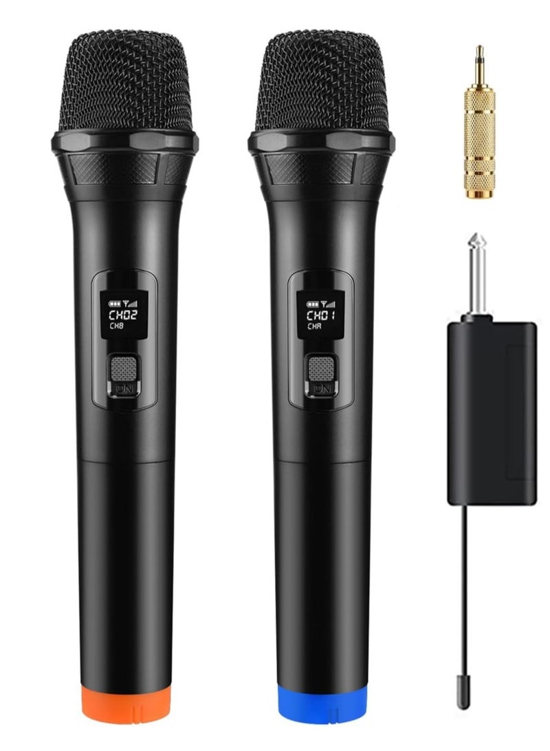 2 pack Wireless Unidirectional Microphone HAndheld Mic With Receiver 1/4 Output For Conference/Weddings/Church/Stage/Party/Karaoke, (Duel Cordless) (Black)