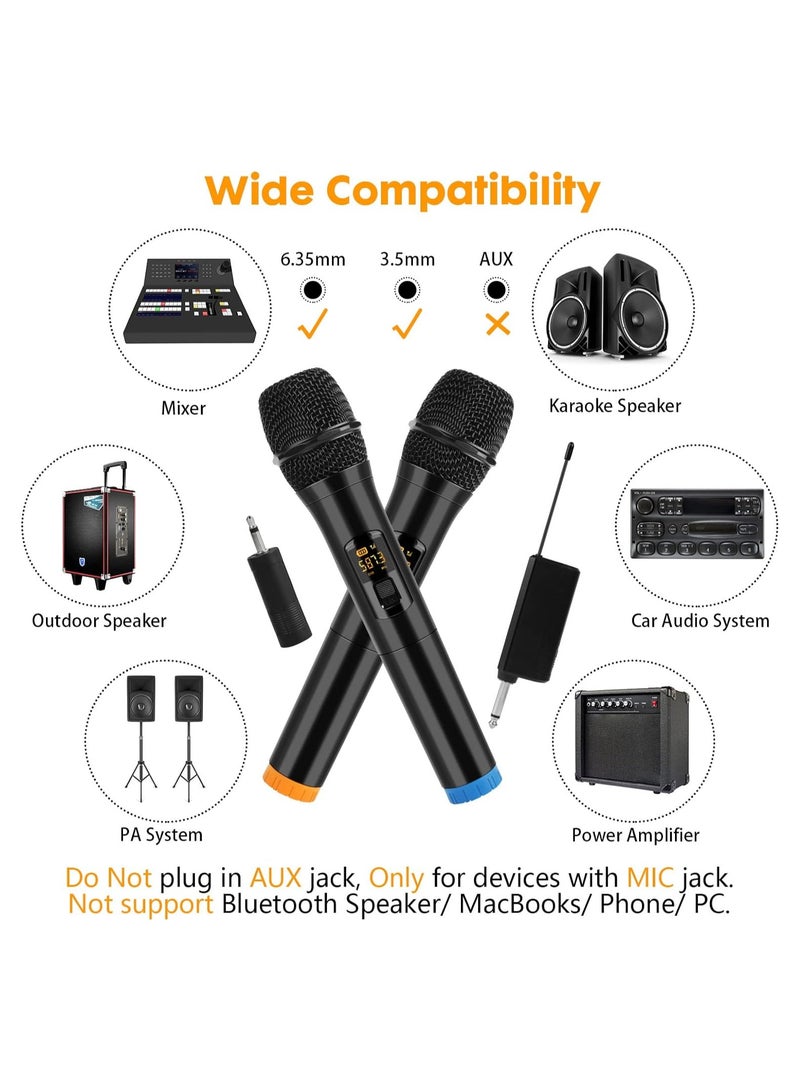 Wireless Microphone, UHF Dual Portable Handheld Dynamic Karaoke Mic with Rechargeable Receiver, Cordless Karaoke System for PA System, Speaker, Amplifier, Family Party, Singing, Meeting, 160 ft Range