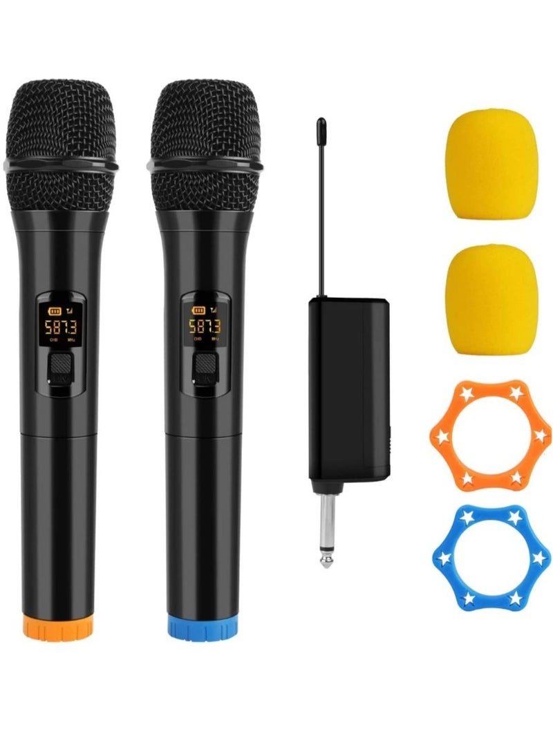 Wireless Microphone, UHF Dual Portable Handheld Dynamic Karaoke Mic with Rechargeable Receiver, Cordless Karaoke System for PA System, Speaker, Amplifier, Family Party, Singing, Meeting, 160 ft Range