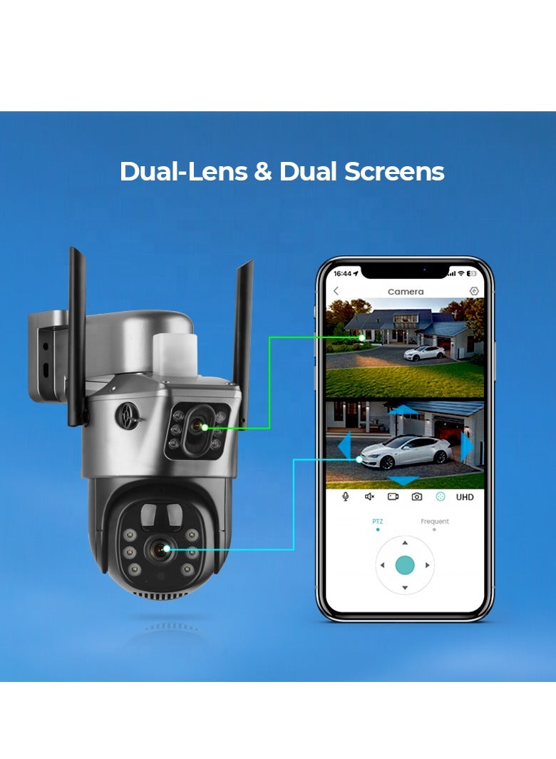 Dual Lens Alarm Linkage 4MP Solar Cell Powered Wifi PTZ Camera Outdoor Wireless Closed-Circuit Television 4G SIM Card Solar Camera Security Camera Home Monitoring Camera Commercial Monitoring Camera CCTV Camera