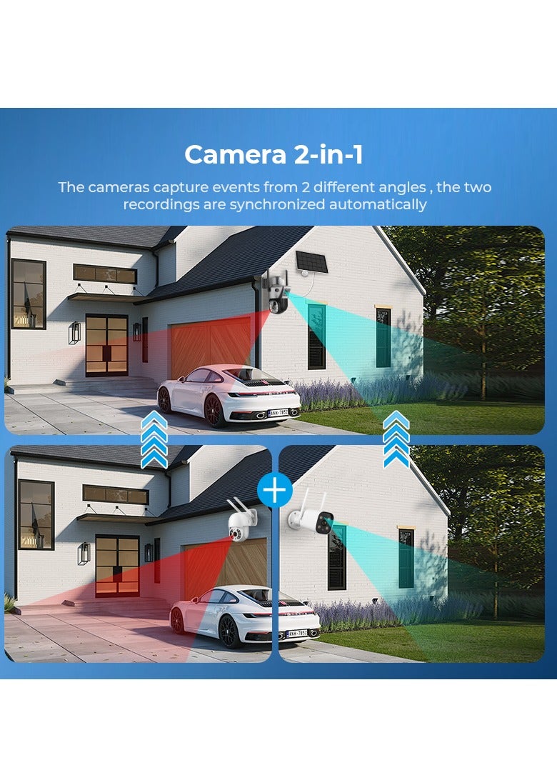 Dual Lens Alarm Linkage 4MP Solar Cell Powered Wifi PTZ Camera Outdoor Wireless Closed-Circuit Television 4G SIM Card Solar Camera Security Camera Home Monitoring Camera Commercial Monitoring Camera CCTV Camera