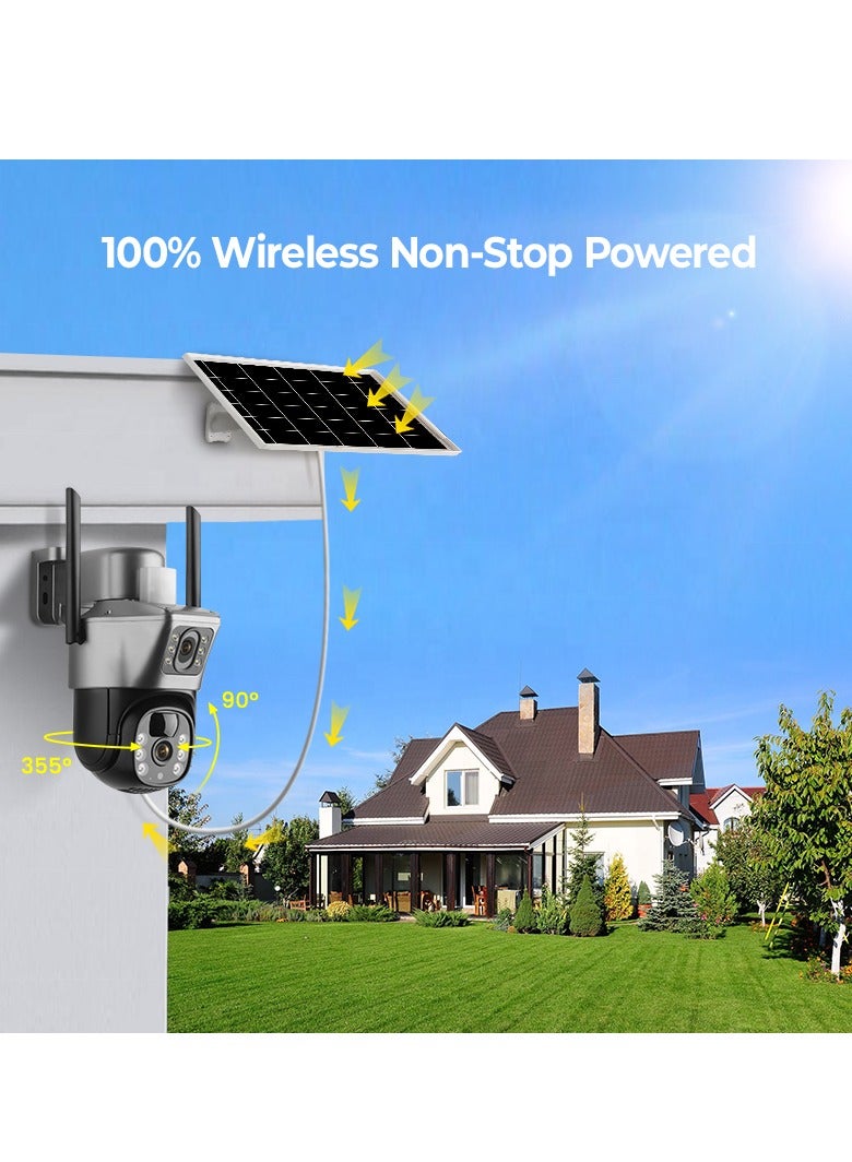 Dual Lens Alarm Linkage 4MP Solar Cell Powered Wifi PTZ Camera Outdoor Wireless Closed-Circuit Television 4G SIM Card Solar Camera Security Camera Home Monitoring Camera Commercial Monitoring Camera CCTV Camera